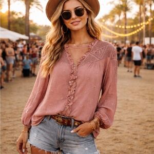Anthropologie Forever That Girl Stephine Button Down Top Sz 4 Lace Boho Western